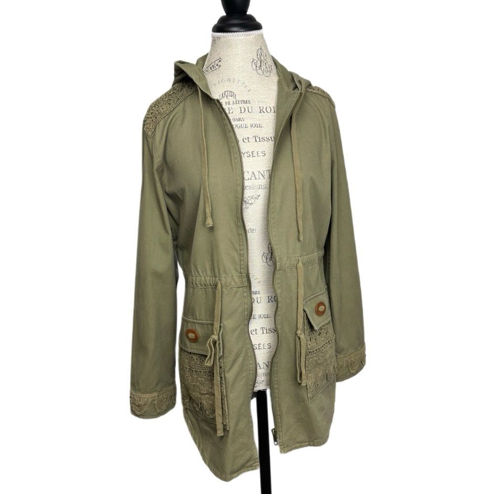 Sundance Olive Anorak Jacket with Lace Details hooded Medium